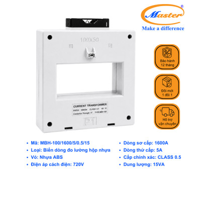 Biến Dòng Đo Lường Hộp Nhựa MBH-100 1600/5A CL0.5 15VA Master