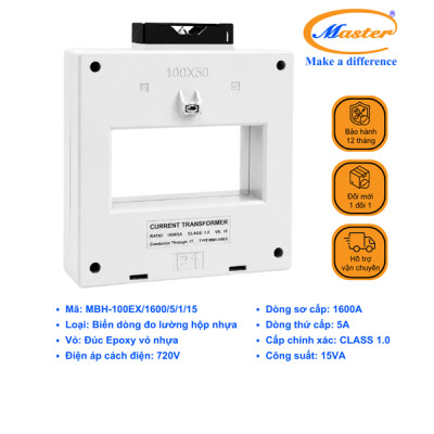 Biến Dòng Đo Lường MBH-100EX 1600/5A CL1.0 15VA Master - Loại Epoxy Vỏ Nhựa