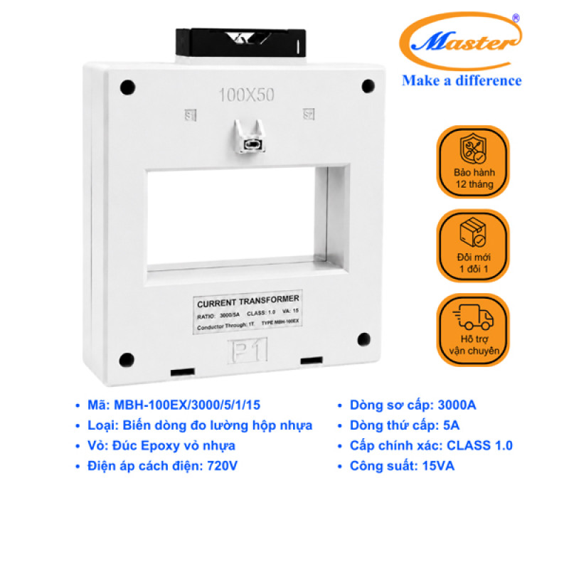 Biến Dòng Đo Lường MBH-100EX 3000/5A CL1.0 15VA Master - Loại Epoxy Vỏ Nhựa