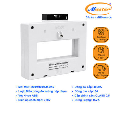 Biến Dòng Đo Lường Hộp Nhựa MBH-200 4000/5A CL0.5 15VA Master