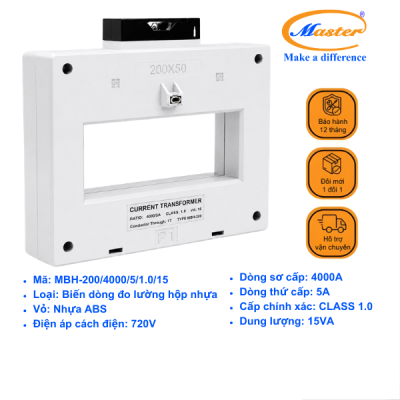 Biến Dòng Đo Lường Hộp Nhựa MBH-200 4000/5A CL1.0 15VA Master