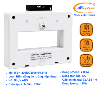 Biến Dòng Đo Lường MBH-200EX 2000/5A CL1.0 15VA Master - Loại Epoxy Vỏ Nhựa