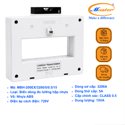 Biến Dòng Đo Lường MBH-200EX 3200/5A CL0.5 15VA Master - Loại Epoxy Vỏ Nhựa