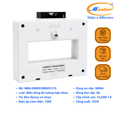 Biến Dòng Đo Lường MBH-200EX 5000/5A CL1.0 15VA Master - Loại Epoxy Vỏ Nhựa