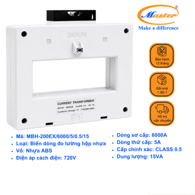 Biến Dòng Đo Lường MBH-200EX 6000/5A CL0.5 15VA Master - Loại Epoxy Vỏ Nhựa