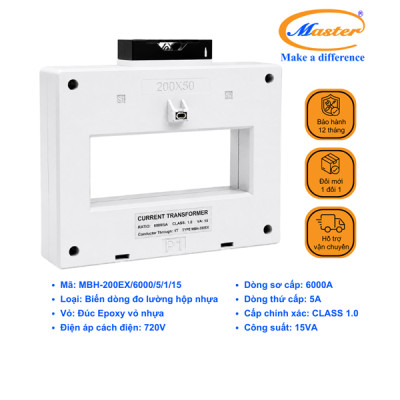 Biến Dòng Đo Lường MBH-200EX 6000/5A CL1.0 15VA Master - Loại Epoxy Vỏ Nhựa