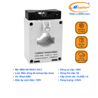 Biến Dòng Đo Lường Hộp Nhựa MBH-30 100/5A CL1.0 2.5VA Master