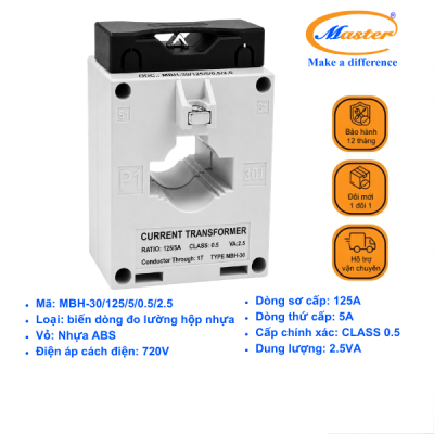 Biến Dòng Đo Lường Hộp Nhựa MBH-30 125/5A CL0.5 2.5VA Master