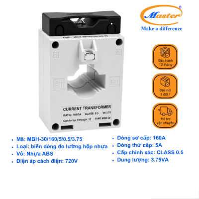 Biến Dòng Đo Lường Hộp Nhựa MBH-30 160/5A CL0.5 3.75VA Master