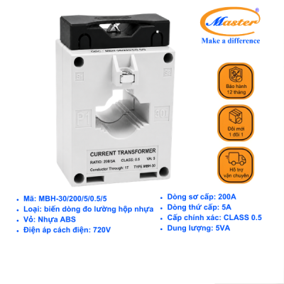 Biến Dòng Đo Lường Hộp Nhựa MBH-30 200/5A CL0.5 5VA Master