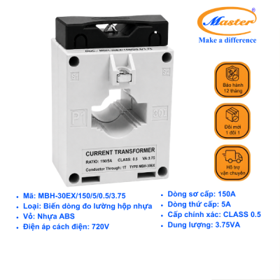 Biến Dòng Đo Lường MBH-30EX 150/5A CL0.5 3.75VA Master - Loại Epoxy Vỏ Nhựa