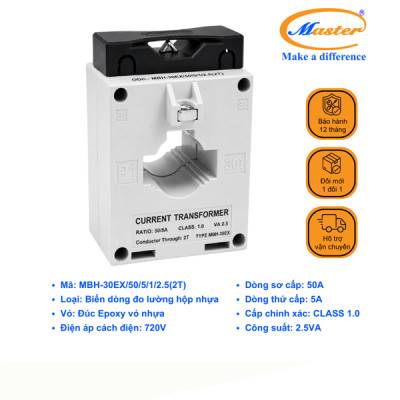 Biến Dòng Đo Lường MBH-30EX 50/5A CL1.0 2.5VA Master - Loại Epoxy Vỏ Nhựa
