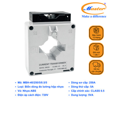 Biến Dòng Đo Lường Hộp Nhựa MBH-40 250/5A CL0.5 5VA Master