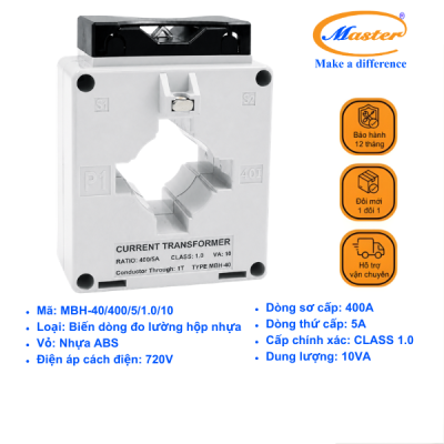 Biến Dòng Đo Lường Hộp Nhựa MBH-40 400/5A CL1.0 10VA Master