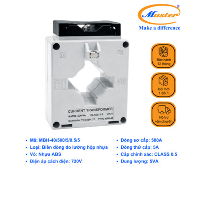 Biến Dòng Đo Lường Hộp Nhựa MBH-40 500/5A CL0.5 5VA Master