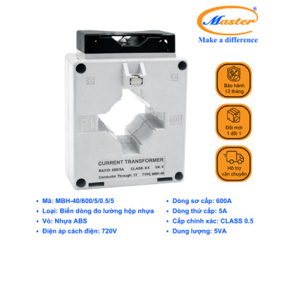 Biến Dòng Đo Lường Hộp Nhựa MBH-40 600/5A CL0.5 5VA Master