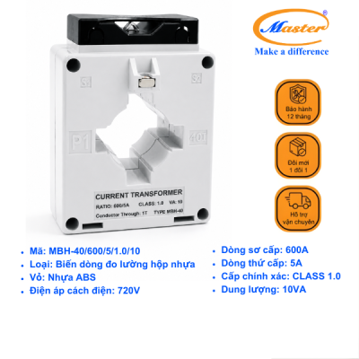 Biến Dòng Đo Lường Hộp Nhựa MBH-40 600/5A CL1.0 10VA Master