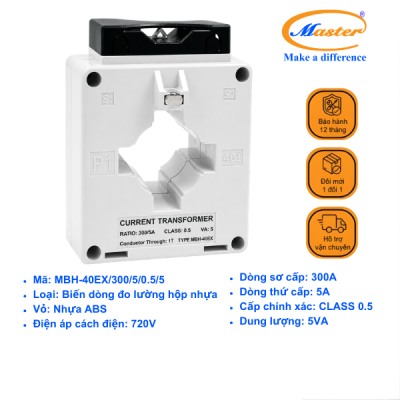 Biến Dòng Đo Lường MBH-40EX 300/5A CL0.5 5VA Master - Loại Epoxy Vỏ Nhựa