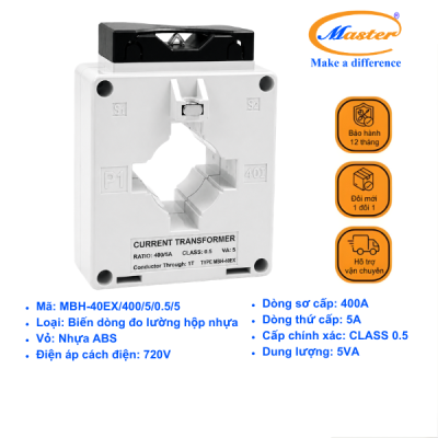 Biến Dòng Đo Lường MBH-40EX 400/5A CL0.5 5VA Master - Loại Epoxy Vỏ Nhựa