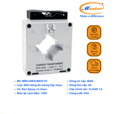 Biến Dòng Đo Lường MBH-40EX 400/5A CL1.0 5VA Master - Loại Epoxy Vỏ Nhựa