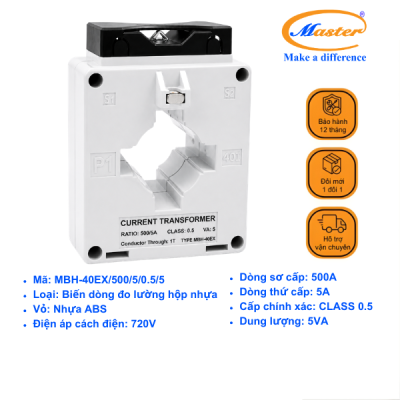 Biến Dòng Đo Lường MBH-40EX 500/5A CL0.5 5VA Master - Loại Epoxy Vỏ Nhựa