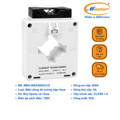 Biến Dòng Đo Lường MBH-40EX 600/5A CL1.0 5VA Master - Loại Epoxy Vỏ Nhựa