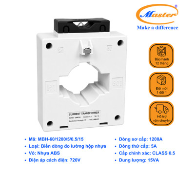 Biến Dòng Đo Lường Hộp Nhựa MBH-60 1200/5A CL0.5 15VA Master