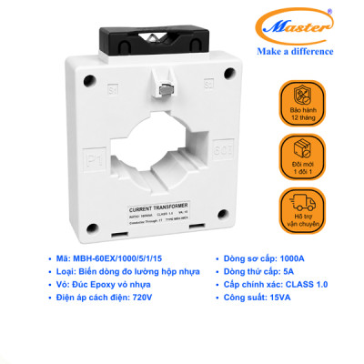 Biến Dòng Đo Lường MBH-60EX 1000/5A CL1.0 15VA Master - Loại Epoxy Vỏ Nhựa