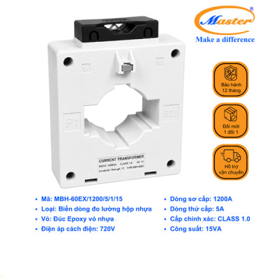 Biến Dòng Đo Lường MBH-60EX 1200/5A CL1.0 15VA Master - Loại Epoxy Vỏ Nhựa