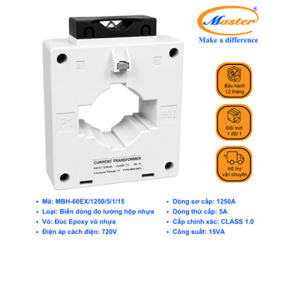 Biến Dòng Đo Lường MBH-60EX 1250/5A CL1.0 15VA Master - Loại Epoxy Vỏ Nhựa