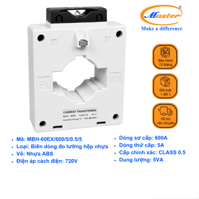 Biến Dòng Đo Lường MBH-60EX 600/5A CL0.5 5VA Master - Loại Epoxy Vỏ Nhựa