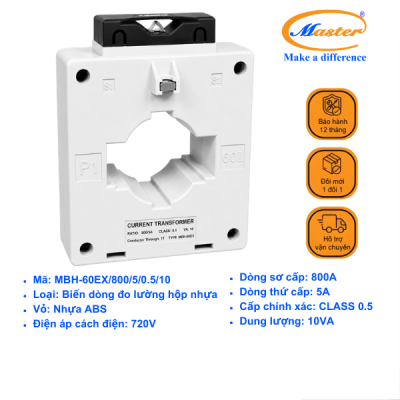 Biến Dòng Đo Lường MBH-60EX 800/5A CL0.5 10VA Master - Loại Epoxy Vỏ Nhựa