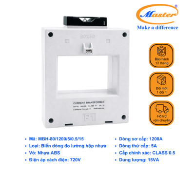 Biến Dòng Đo Lường Hộp Nhựa MBH-80 1200/5A CL0.5 15VA Master