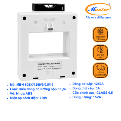 Biến Dòng Đo Lường MBH-80EX 1250/5A CL0.5 15VA Master - Loại Epoxy Vỏ Nhựa