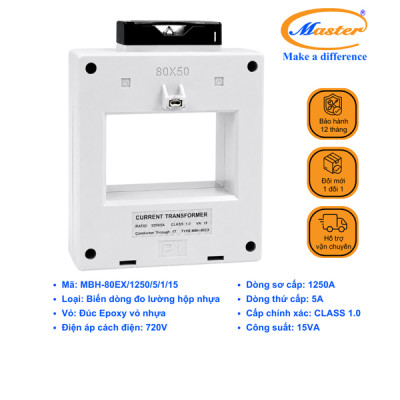 Biến Dòng Đo Lường MBH-80EX 1250/5A CL1.0 15VA Master - Loại Epoxy Vỏ Nhựa