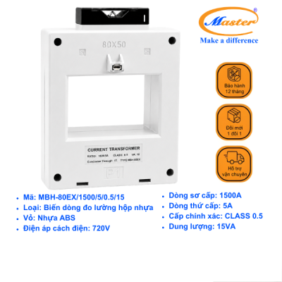 Biến Dòng Đo Lường MBH-80EX 1500/5A CL0.5 15VA Master - Loại Epoxy Vỏ Nhựa