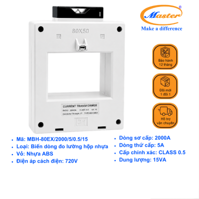 Biến Dòng Đo Lường MBH-80EX 2000/5A CL0.5 15VA Master - Loại Epoxy Vỏ Nhựa