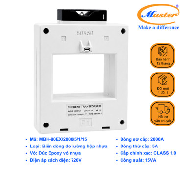 Biến Dòng Đo Lường MBH-80EX 2000/5A CL1.0 15VA Master - Loại Epoxy Vỏ Nhựa