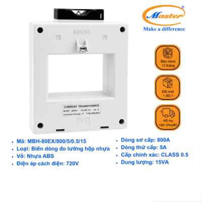 Biến Dòng Đo Lường MBH-80EX 800/5A CL0.5 15VA Master - Loại Epoxy Vỏ Nhựa