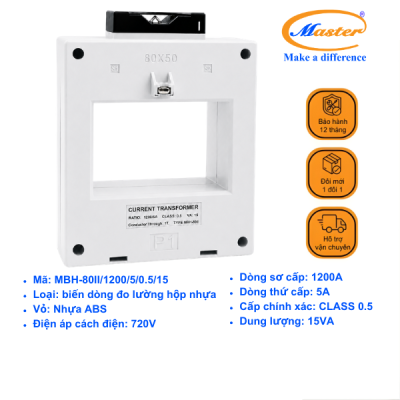 Biến Dòng Đo Lường Hộp Nhựa MBH-80II 1200/5A CL0.5 15VA Master