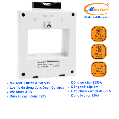 Biến Dòng Đo Lường Hộp Nhựa MBH-80II 1250/5A CL0.5 15VA Master
