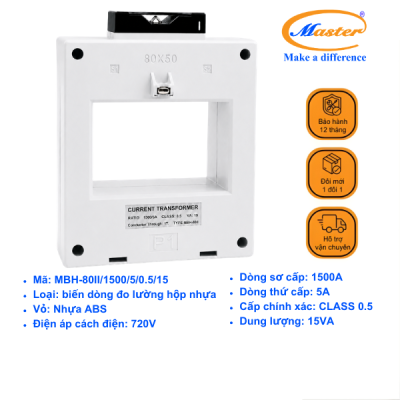 Biến Dòng Đo Lường Hộp Nhựa MBH-80II 1500/5A CL0.5 15VA Master