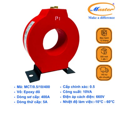 Biến Dòng Đo Lường MCT 400/5A CL0.5 10VA Master - Đúc Epoxy Tròn Đỏ