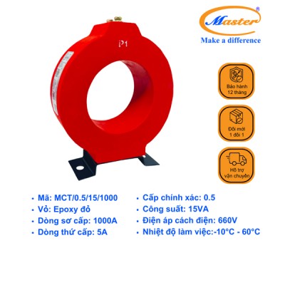 Biến Dòng Đo Lường MCT 1000/5A CL0.5 15VA Master - Đúc Epoxy Tròn Đỏ