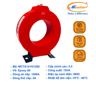 Biến Dòng Đo Lường MCT 1200/5A CL0.5 15VA Master - Đúc Epoxy Tròn Đỏ