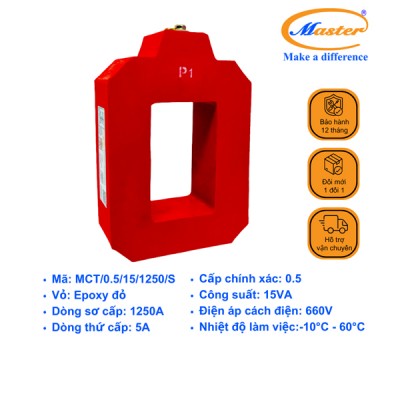 Biến Dòng Đo Lường MCT 1250/5A CL0.5 15VA Master - Đúc Epoxy Vuông Đỏ