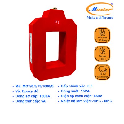 Biến Dòng Đo Lường MCT 1600/5A CL0.5 15VA Master - Đúc Epoxy Vuông Đỏ