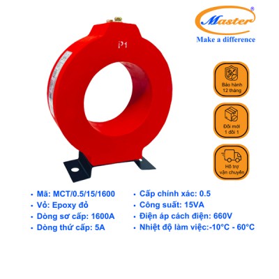 Biến Dòng Đo Lường MCT 1600/5A CL0.5 15VA Master - Đúc Epoxy Tròn Đỏ
