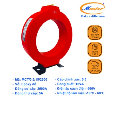 Biến Dòng Đo Lường MCT 2500/5A CL0.5 15VA Master - Đúc Epoxy Tròn Đỏ