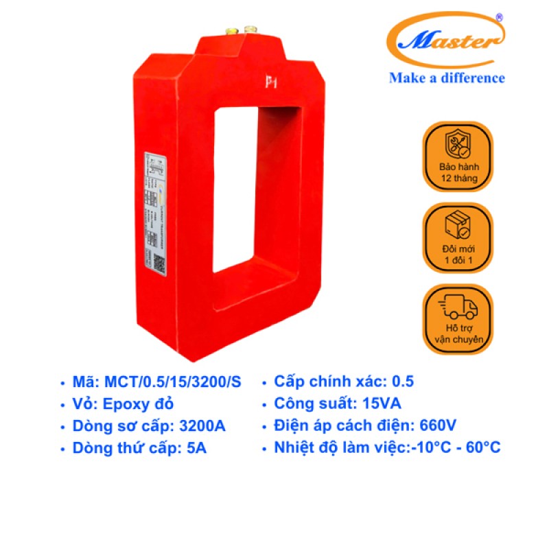 Biến Dòng Đo Lường MCT 3200/5A CL0.5 15VA Master - Đúc Epoxy Vuông Đỏ